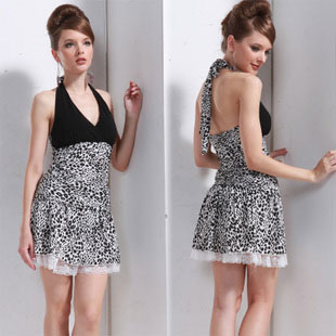 Backless Halter Mini Leopard Party Dresses for Juniors - Click Image to Close